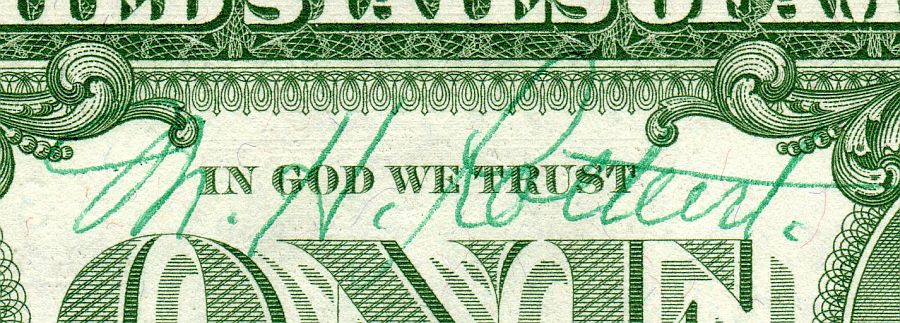 M.H. Rothert Autographed "With Motto" $1 Star Silver Certificate, GemCU